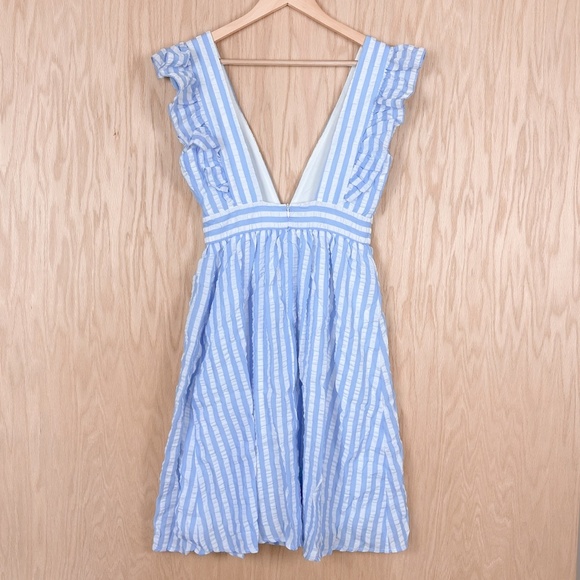 Pink Lily x Caitlin Covington Hamptons Deep V Striped Blue Midi Dress - Picture 6 of 10